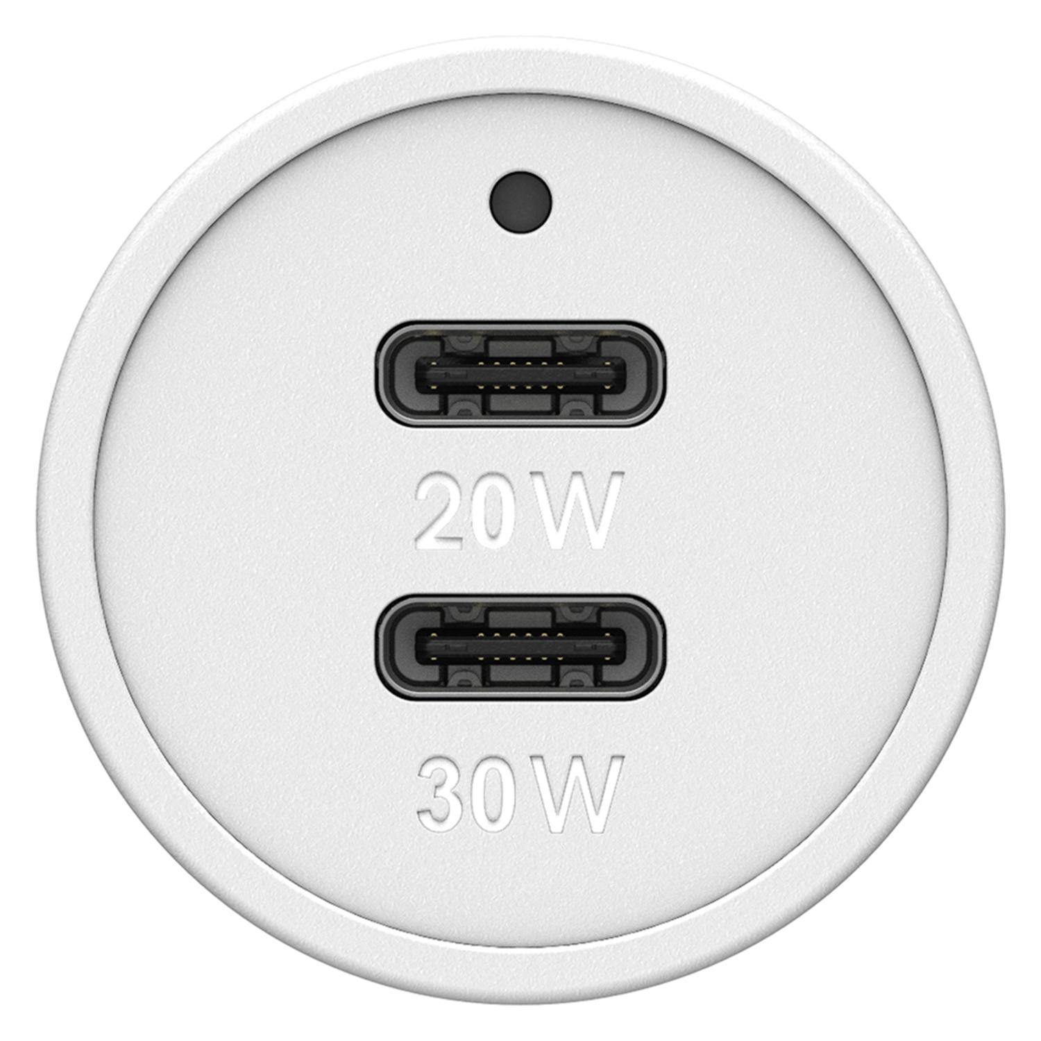 Dual USB Premium Fast Charge Car Charger Power Delivery 30W + Power Delivery 20W White - Image 2