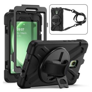 Heavy Duty Case with Kickstand/Hand & Shoulder Strap & Built-In Pet Screen Protector Black for Samsung Galaxy Tab Active 5/Galaxy Tab Active3