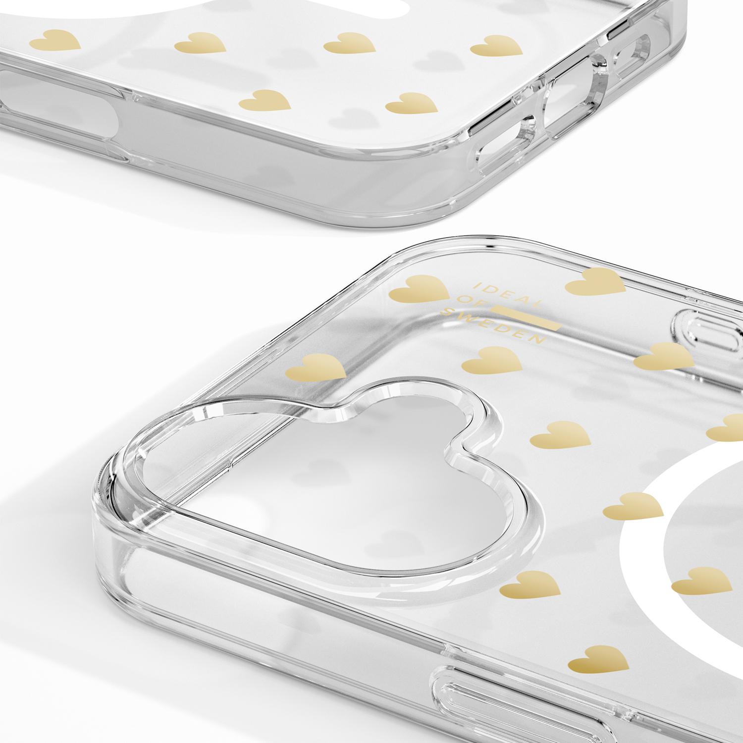 Clear Case Mid MagSafe Golden Hearts for iPhone 16